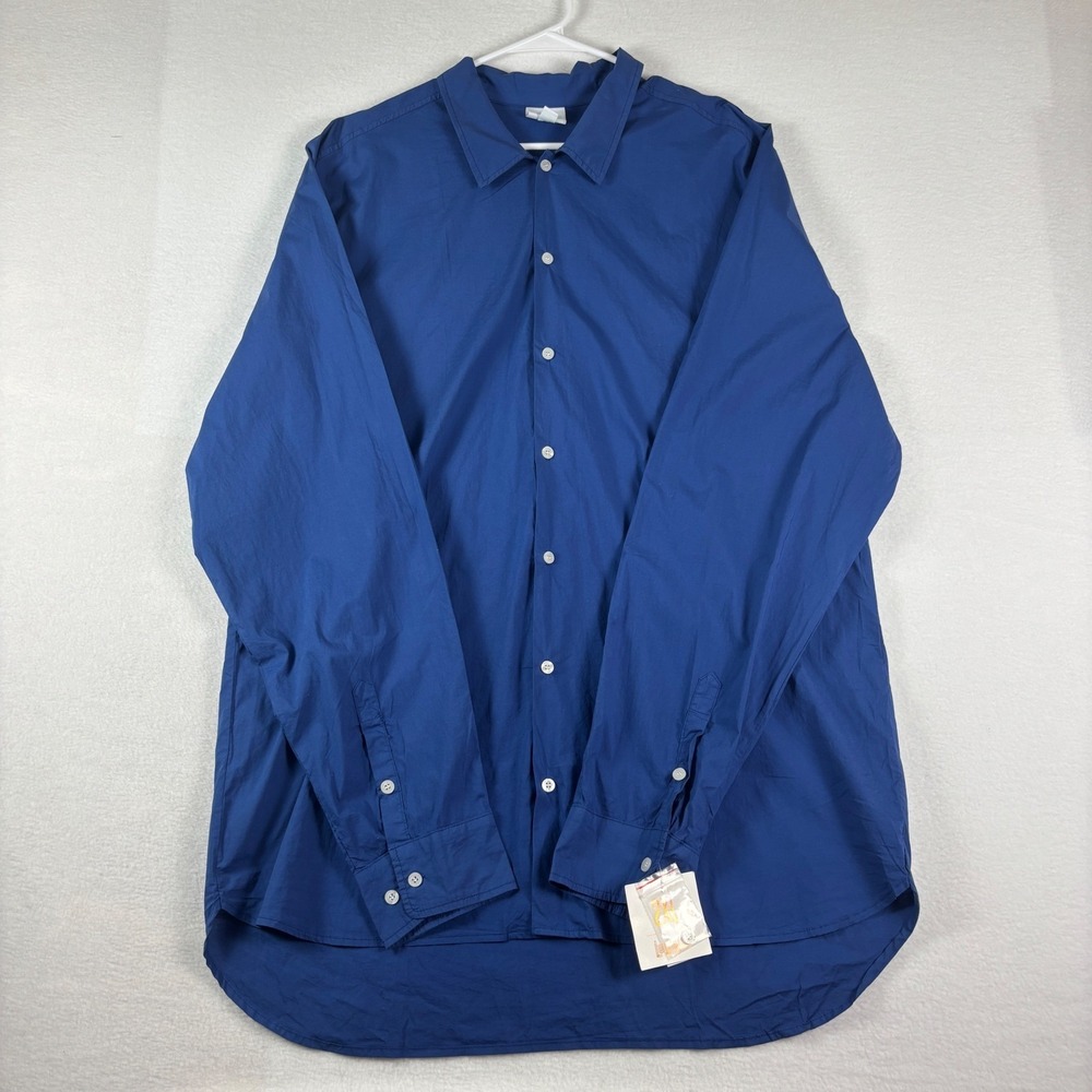LuLaRoe Supply Mens 2XL Blue Long Sleeve Button Down Shirt Solid NWT New